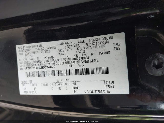 Aukcja sprzedaży 2018 Ford F-250 Xl, vin: 1FTBF2B69JEC34470, numer aukcji: 44739489
