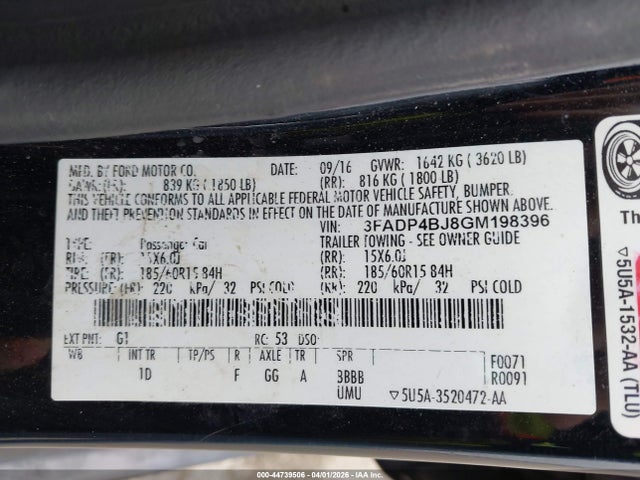 Ford FIESTA SE 2016 3FADP4BJ8GM198396 Image 9