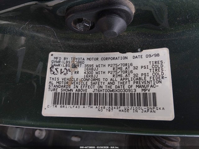 Продаж на аукціоні авто 1999 Lexus Lx 470, vin: JT6HT00W6X0030913, номер лоту: 44739508