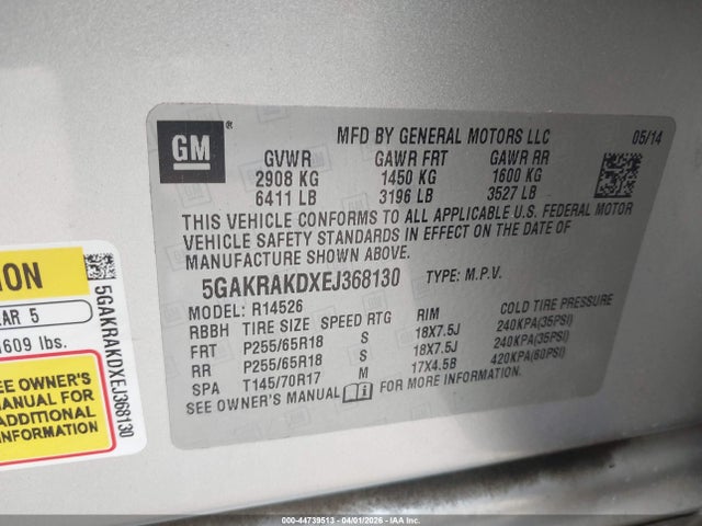 Aukcja sprzedaży 2014 Buick Enclave Convenience, vin: 5GAKRAKDXEJ368130, numer aukcji: 44739513