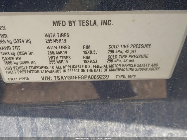 Aukcja sprzedaży 2023 Tesla Model Y Awd/long Range Dual Motor All-wheel Drive, vin: 7SAYGDEE8PA089239, numer aukcji: 44739520