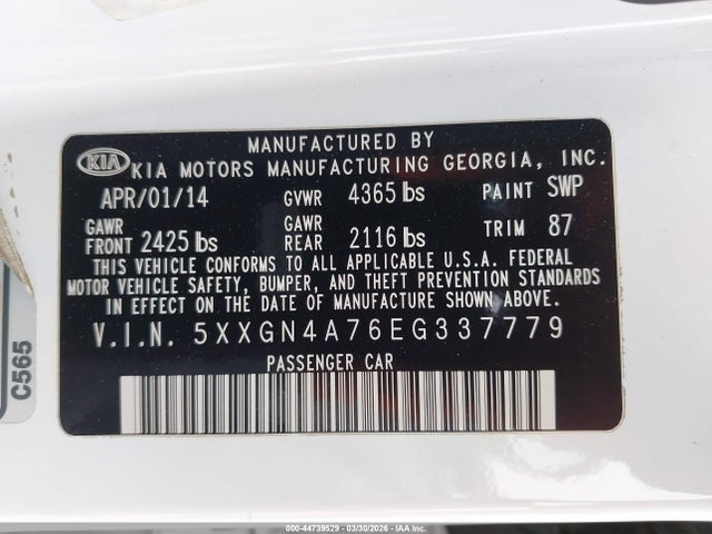 KIA OPTIMA EX 2014 5XXGN4A76EG337779 Image 9