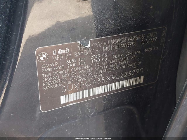 Продажа на аукционе авто 2009 Bmw X6 Xdrive35i, vin: 5UXFG435X9L223290, номер лота: 44739549