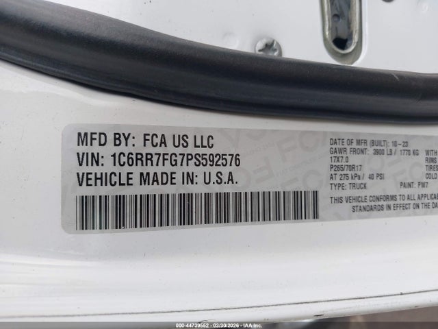 Aukcja sprzedaży 2023 Ram 1500 Classic, vin: 1C6RR7FG7PS592576, numer aukcji: 44739552