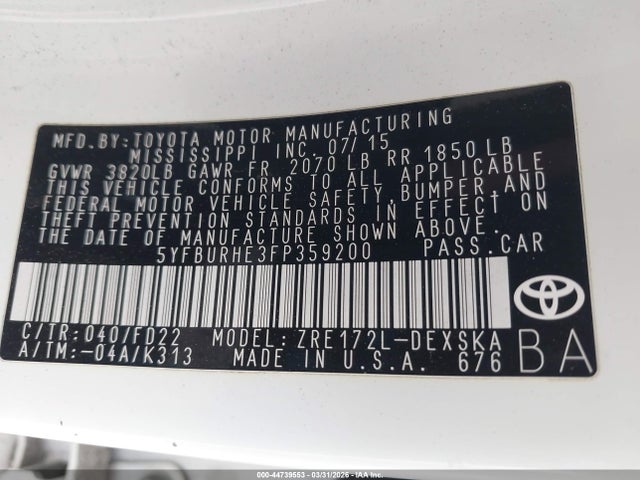 5YFBURHE3FP359200 Toyota Corolla S Plus