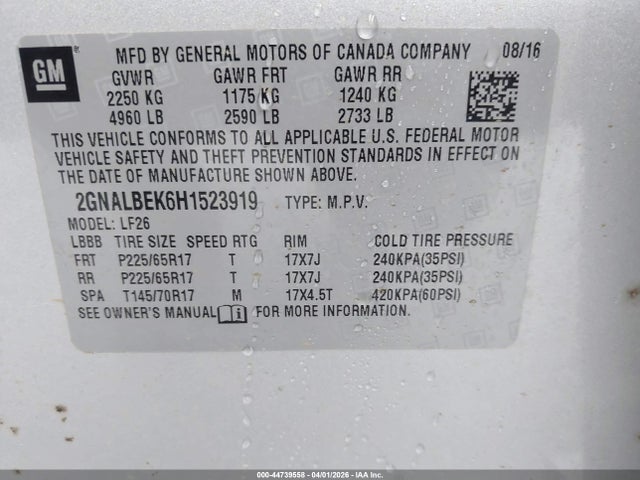 2GNALBEK6H1523919 Chevrolet EQUINOX LS