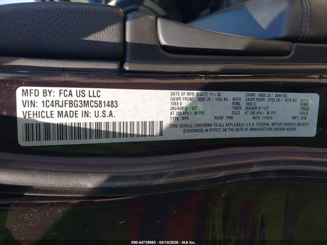 Aukcja sprzedaży 2021 Jeep Grand Cherokee Limited 4x4, vin: 1C4RJFBG3MC581483, numer aukcji: 44739563