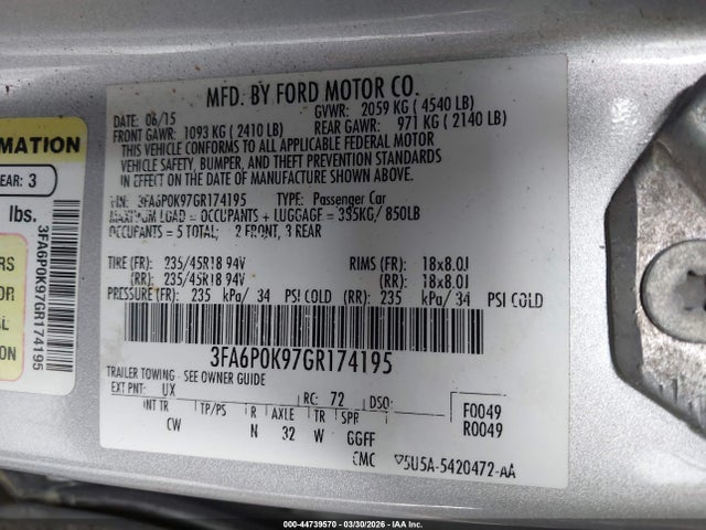 3FA6P0K97GR174195 Ford Fusion Titanium