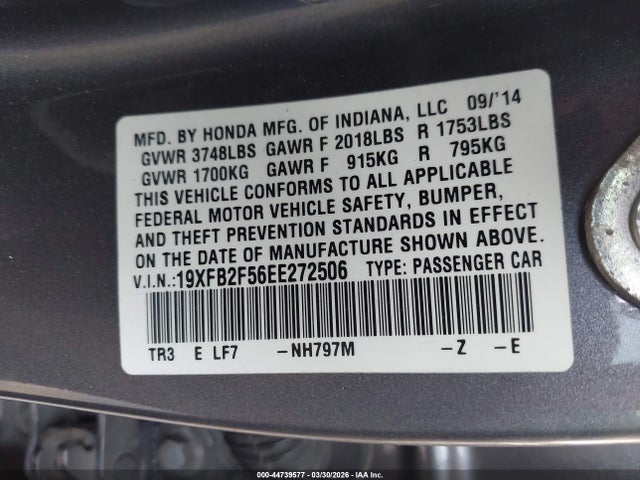 19XFB2F56EE272506 Honda Civic Lx