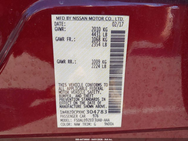 1N4BZ0CPXHC304783 Nissan LEAF SV