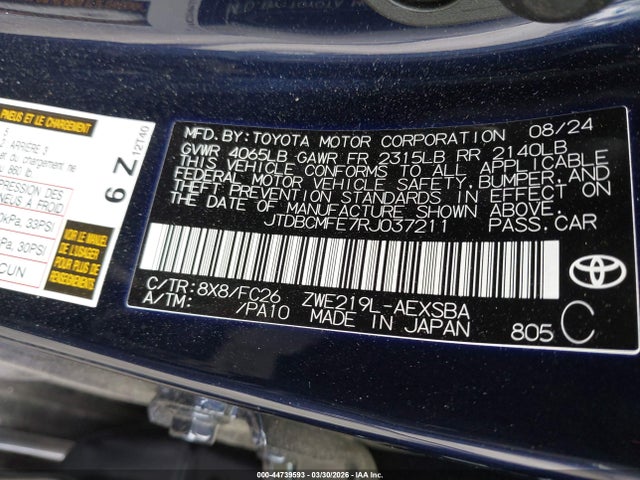 JTDBCMFE7RJ037211 Toyota Corolla Hybrid Se