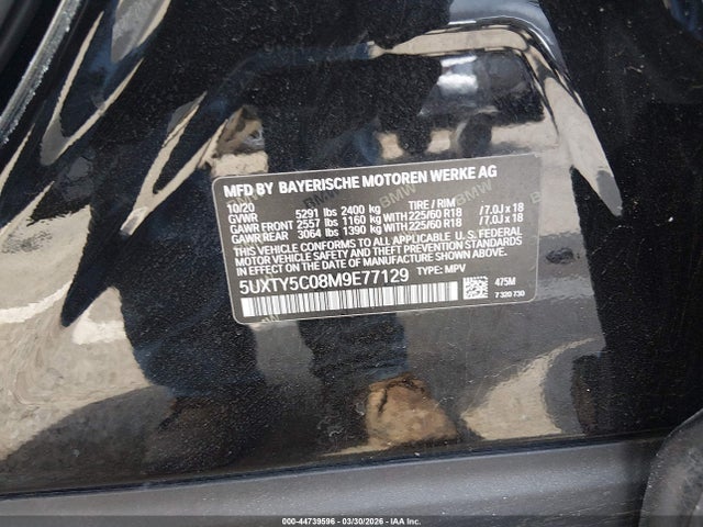 44739596 :رقم المزاد ، 5UXTY5C08M9E77129 vin ، 2021 Bmw X3 Xdrive30i مزاد بيع