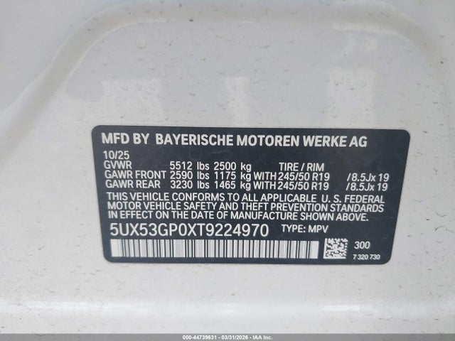 Aukcja sprzedaży 2026 Bmw X3 30 Xdrive, vin: 5UX53GP0XT9224970, numer aukcji: 44739631