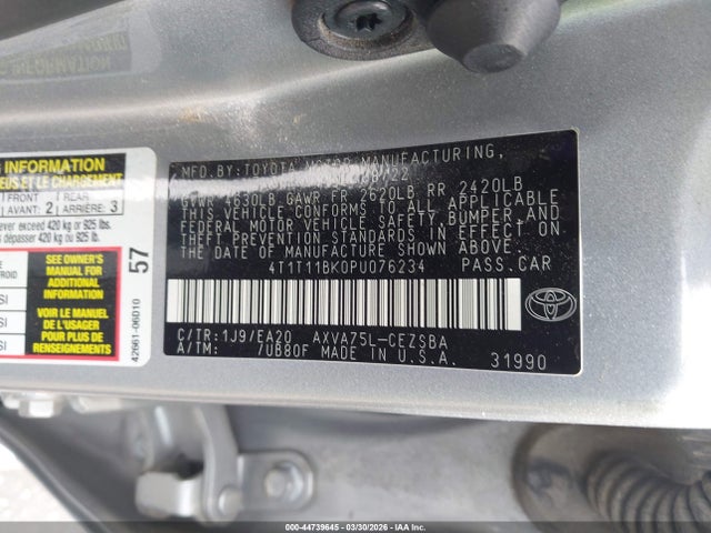 4T1T11BK0PU076234 Toyota Camry Se Awd