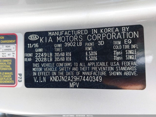 Aukcja sprzedaży 2017 Kia Soul, vin: KNDJN2A29H7440349, numer aukcji: 44739692