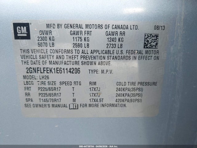 Chevrolet EQUINOX 1LT 2014 2GNFLFEK1E6114206 Image 9