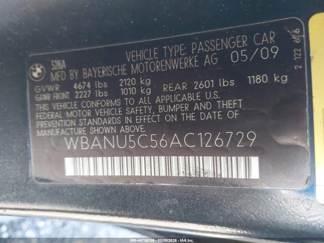 2010 BMW 528I WBANU5C56AC126729 Photo 8