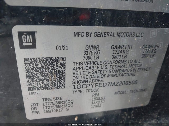 44739710 :رقم المزاد ، 1GCPYFED7MZ206505 vin ، 2021 Chevrolet Silverado 1500 4wd  Short Bed Lt Trail Boss مزاد بيع