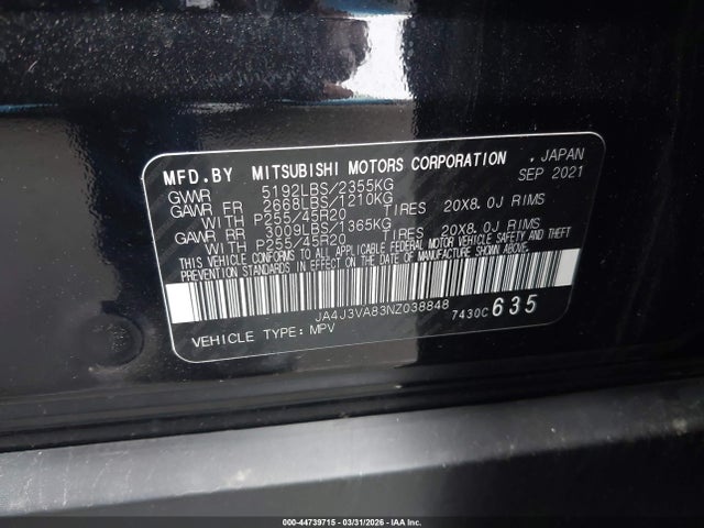 Aukcja sprzedaży 2022 Mitsubishi Outlander Sel 2.5 2wd/sel Special Edition 2wd, vin: JA4J3VA83NZ038848, numer aukcji: 44739715