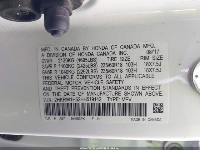 Продажа на аукционе авто 2017 Honda Cr-v Ex, vin: 2HKRW1H52HH519142, номер лота: 44739719