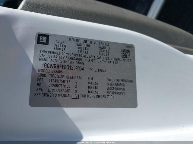 Chevrolet Express 2500 Work Van 2016 1GCWGAFF8G1209854 Image 9