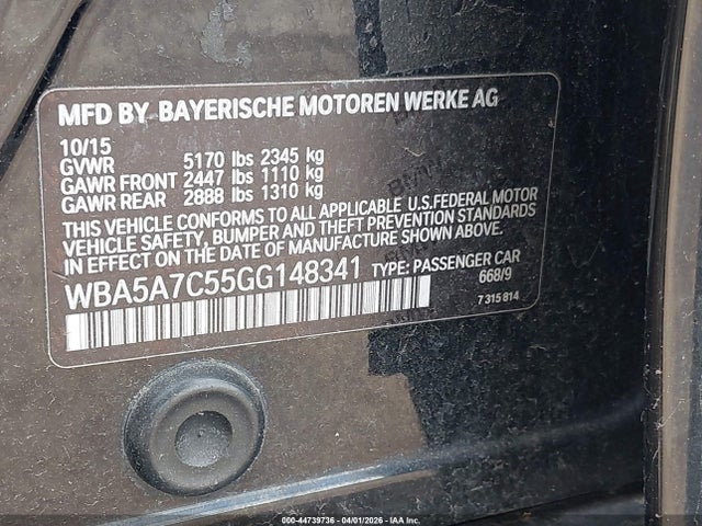 2016 Bmw 528i Xdrive მანქანა იყიდება აუქციონზე, vin: WBA5A7C55GG148341, აუქციონის ნომერი: 44739736
