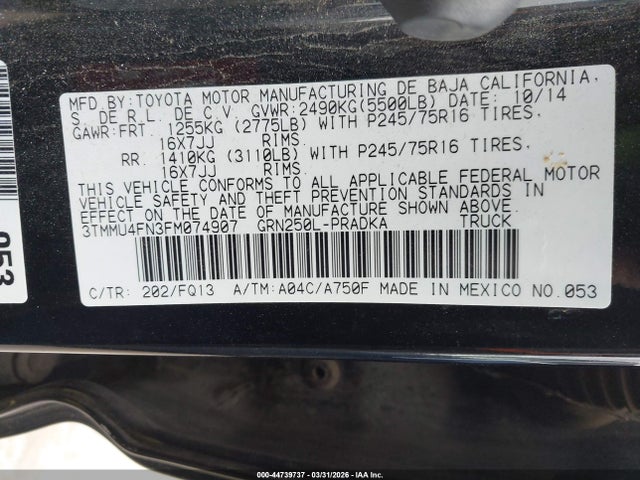 Toyota Tacoma Base V6 2015 3TMMU4FN3FM074907 Image 9
