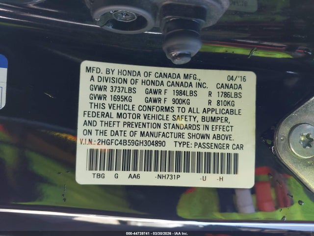 2016 HONDA CIVIC 2HGFC4B59GH304890 Photo 8