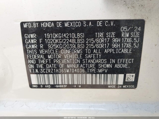 Продаж на аукціоні авто 2025 Honda Hr-v 2wd Lx, vin: 3CZRZ1H36SM704036, номер лоту: 44739742