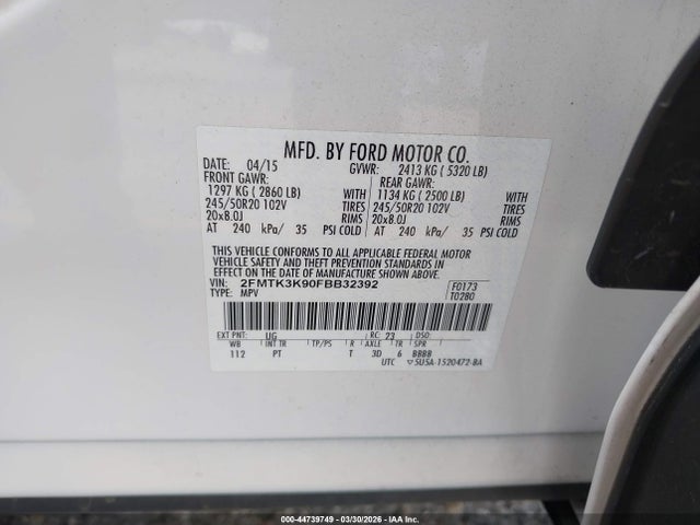 Ford Edge Titanium 2015 2FMTK3K90FBB32392 Image 9