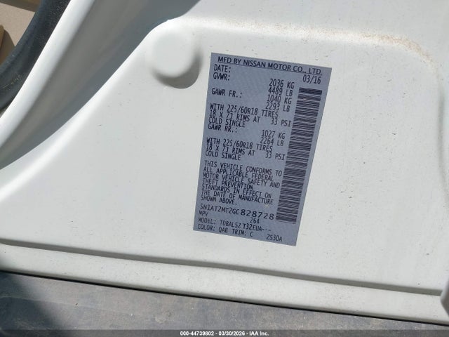 2016 Nissan Rogue Sl მანქანა იყიდება აუქციონზე, vin: 5N1AT2MT2GC828728, აუქციონის ნომერი: 44739802