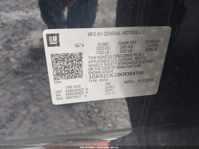 Aukcja sprzedaży 2019 Gmc Yukon Denali, vin: 1GKS1CKJ3KR364705, numer aukcji: 44739804
