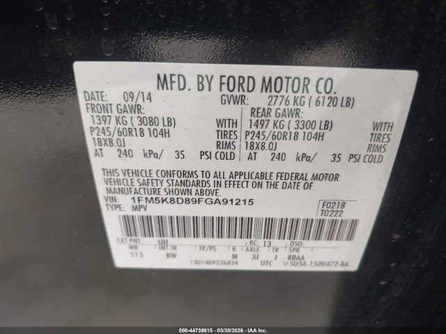 1FM5K8D89FGA91215 Ford EXPLORER XLT
