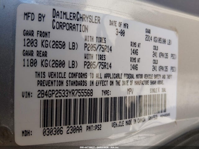 2000 DODGE CARAVAN 2B4GP2533YR755568 Photo 8