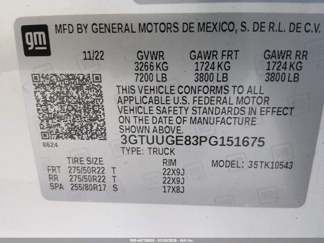Продажа на аукционе авто 2023 Gmc Sierra 1500 4wd  Short Box Denali, vin: 3GTUUGE83PG151675, номер лота: 44739855