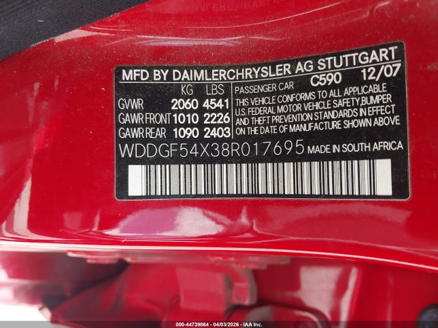 Aukcja sprzedaży 2008 Mercedes-benz C 300 Luxury/sport, vin: WDDGF54X38R017695, numer aukcji: 44739864