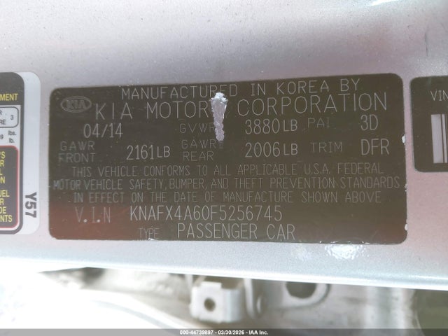 Aukcja sprzedaży 2015 Kia Forte Lx, vin: KNAFX4A60F5256745, numer aukcji: 44739897