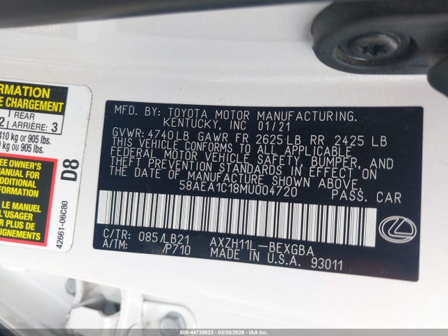 2021 LEXUS ES 300H 58AEA1C18MU004720 Photo 8