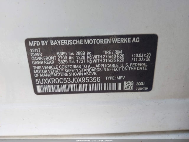 2018 Bmw X5 Xdrive35i მანქანა იყიდება აუქციონზე, vin: 5UXKR0C53J0X95356, აუქციონის ნომერი: 44739941