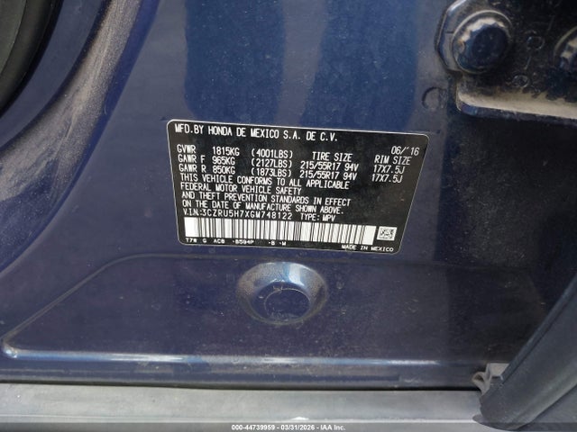3CZRU5H7XGM748122 Honda Hr-v Ex-l