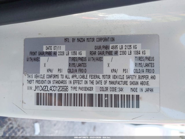 Aukcja sprzedaży 2012 Mazda Mazda5 Grand Touring, vin: JM1CW2DL4C0120898, numer aukcji: 44739970