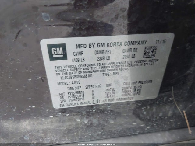 KL4CJGSBXGB566161 Buick Encore Leather