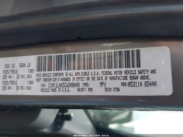 44740020 :رقم المزاد ، 1C4PJLAK5CW208048 vin ، 2012 Jeep Liberty Sport مزاد بيع