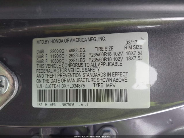 Aukcja sprzedaży 2017 Acura Rdx Acurawatch Plus Package, vin: 5J8TB4H3XHL034875, numer aukcji: 44740025