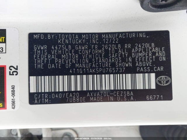 4T1G11AK5PU765737 Toyota CAMRY SE