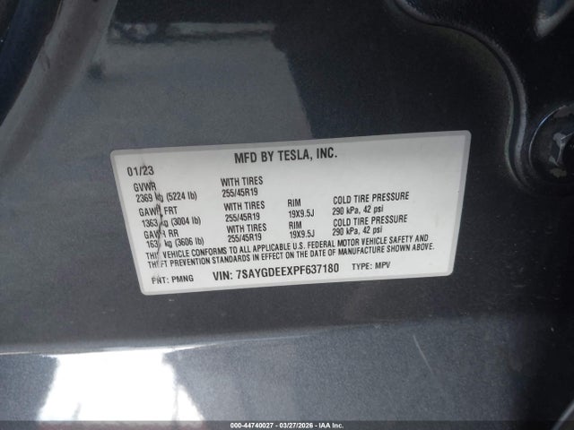 Aukcja sprzedaży 2023 Tesla Model Y Awd/long Range Dual Motor All-wheel Drive, vin: 7SAYGDEEXPF637180, numer aukcji: 44740027