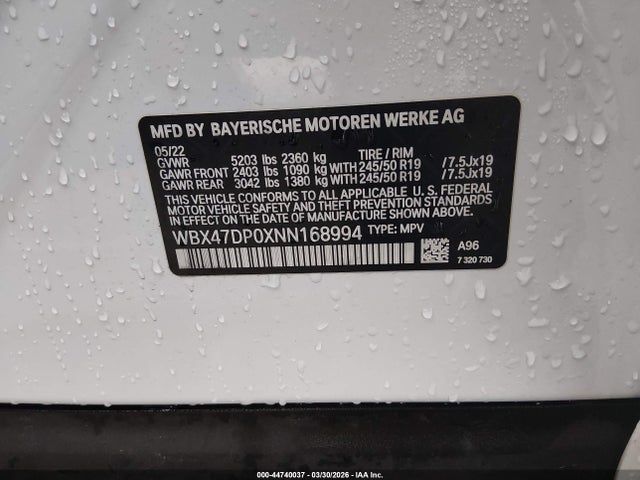 WBX47DP0XNN168994 BMW X3 Sdrive30i