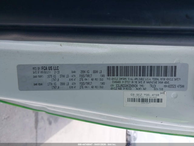 Aukcja sprzedaży 2019 Ram 1500 Classic Tradesman  4x2 8' Box, vin: 3C6JR6DG0KG549434, numer aukcji: 44740047