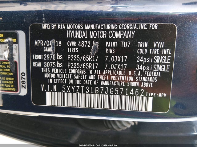 5XYZT3LB7JG571462 Hyundai Santa Fe Sport 2.4l