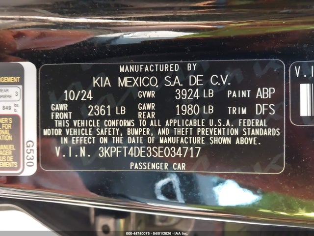 44740075 :رقم المزاد ، 3KPFT4DE3SE034717 vin ، 2025 Kia K4 Lx مزاد بيع